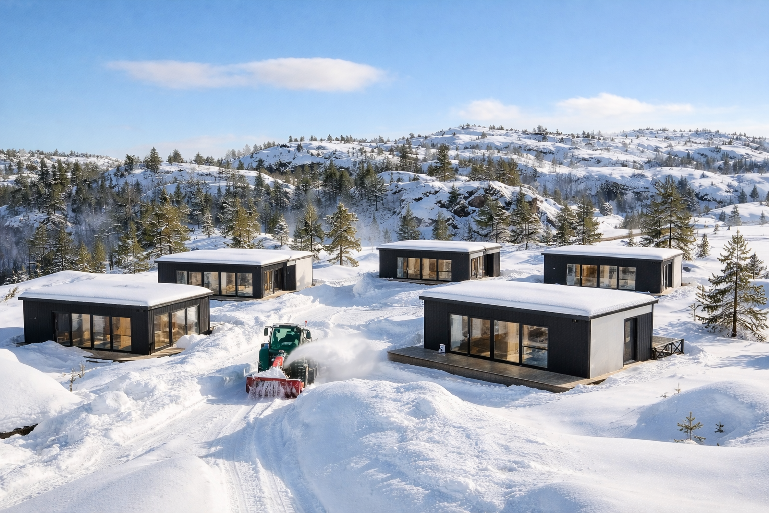 Moderne prefabrikkerte hytter i norsk fjelllandskap - Budsjetthytta